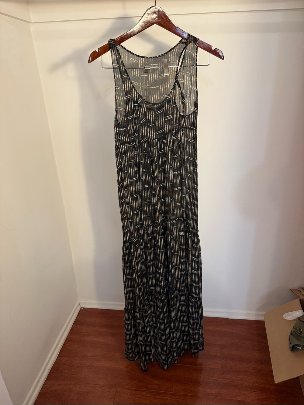 Anthropologie S Vintage Sleeveless Black Patterned Maxi Dress